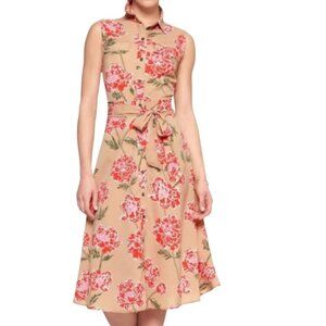 Banana Republic Womens 0 Sleeveless Floral Button Front‎ Waist Tie Midi Dress
